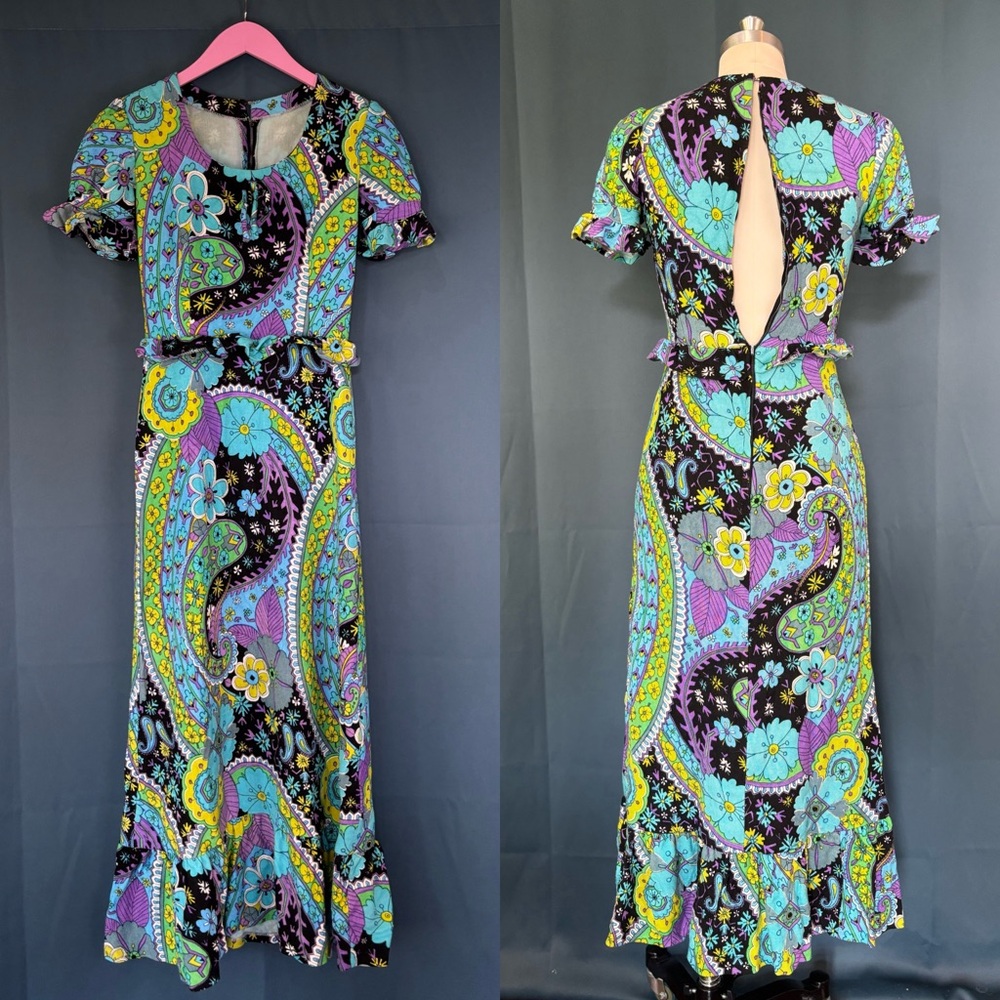 Vintage 70s Psychedelic Floral Midi Dress - Picture 2 of 4